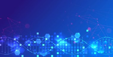 Bilimsel ve teknolojik geçmiş. DNA molekülünün soyut görüntüsü. Vektör çizimi. El çizimi.