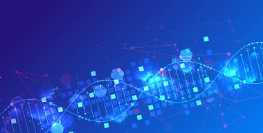 Bilimsel ve teknolojik geçmiş. DNA molekülünün soyut görüntüsü. Vektör çizimi. El çizimi.