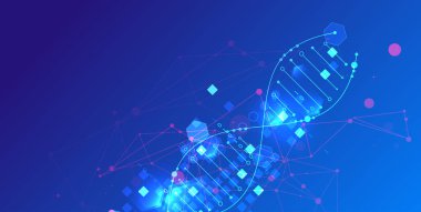 Bilimsel ve teknolojik geçmiş. DNA molekülünün soyut görüntüsü. Vektör çizimi. El çizimi.