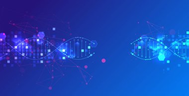 Bilimsel ve teknolojik geçmiş. DNA molekülünün soyut görüntüsü. Vektör çizimi. El çizimi.
