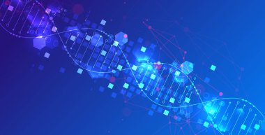 Bilimsel ve teknolojik geçmiş. DNA molekülünün soyut görüntüsü. Vektör çizimi. El çizimi.