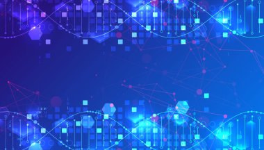 Bilimsel ve teknolojik geçmiş. DNA molekülünün soyut görüntüsü. Vektör çizimi. El çizimi.