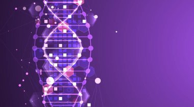 Bilimsel ve teknolojik geçmiş. DNA molekülünün soyut görüntüsü. Vektör çizimi. El çizimi.