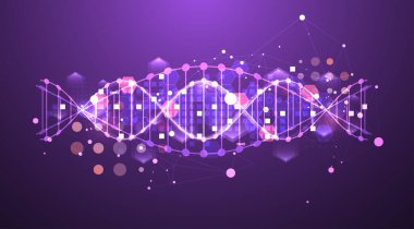 Bilimsel ve teknolojik geçmiş. DNA molekülünün soyut görüntüsü. Vektör çizimi. El çizimi.