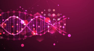 Bilimsel ve teknolojik geçmiş. DNA molekülünün soyut görüntüsü. Vektör çizimi. El çizimi.