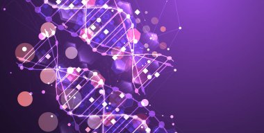 Bilimsel ve teknolojik geçmiş. DNA molekülünün soyut görüntüsü. Vektör çizimi. El çizimi.