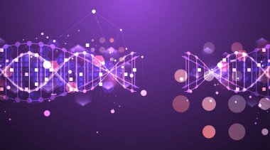 Bilimsel ve teknolojik geçmiş. DNA molekülünün soyut görüntüsü. Vektör çizimi. El çizimi.