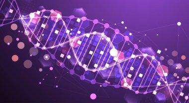 Bilimsel ve teknolojik geçmiş. DNA molekülünün soyut görüntüsü. Vektör çizimi. El çizimi.