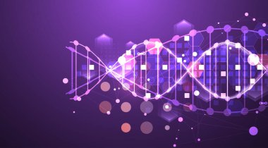 Bilimsel ve teknolojik geçmiş. DNA molekülünün soyut görüntüsü. Vektör çizimi. El çizimi.