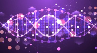 Bilimsel ve teknolojik geçmiş. DNA molekülünün soyut görüntüsü. Vektör çizimi. El çizimi.