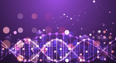 Bilimsel ve teknolojik geçmiş. DNA molekülünün soyut görüntüsü. Vektör çizimi. El çizimi.