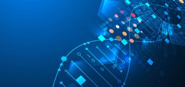 Bilimsel ve teknolojik geçmiş. DNA molekülünün soyut görüntüsü. Vektör çizimi. El çizimi.