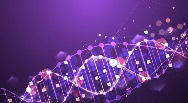 Bilimsel ve teknolojik geçmiş. DNA molekülünün soyut görüntüsü. Vektör çizimi. El çizimi.