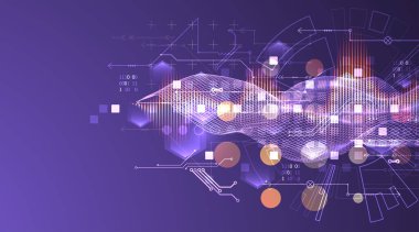 Büyük Data. Teknoloji arka planında soyut dijital fütüristik vektör çizimi. Veri madenciliği ve yönetim konsepti. El çizimi sanat.