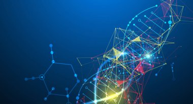 Bilimsel ve teknolojik geçmiş. DNA molekülünün soyut görüntüsü. Vektör çizimi. El çizimi.