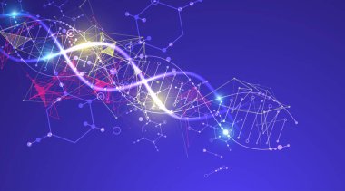Bilimsel ve teknolojik geçmiş. DNA molekülünün soyut görüntüsü. Vektör çizimi. El çizimi.