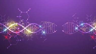 Bilimsel ve teknolojik geçmiş. DNA molekülünün soyut görüntüsü. Vektör çizimi. El çizimi.