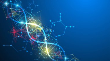 Bilimsel ve teknolojik geçmiş. DNA molekülünün soyut görüntüsü. Vektör çizimi. El çizimi.