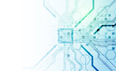 İşlemci konsepti. Devre kartı. Teknoloji soyut geçmişi. El çizimi vektör. 