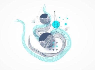 Soyut dalga çerçeve biçiminde yapılır. Bilim ve teknoloji sunumu için şablon. El çizimi vektör sanatı.