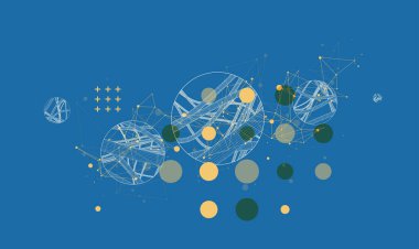 Vector abstract background with a wireframe dynamic pipes, line and particles inside circle.