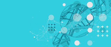 Vector abstract background with a wireframe dynamic pipes, line and particles inside circle.