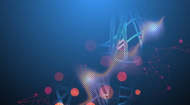 Vector abstract background with a wireframe dynamic pipes, line and particles inside circle. 
