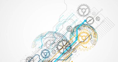 Soyut teknoloji konsepti. Devre kartı, yüksek bilgisayar rengi arkaplan. İçerik, web - şablon, iş teknolojisi sunumu için alanı olan vektör illüstrasyonu.