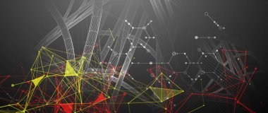 Bilim kurgu geçmişi. Renkli pleksus efekti ve altıgen kullanan tel çerçeve dinamik borular.