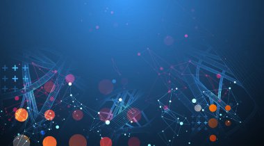 Vector abstract background with a wireframe dynamic pipes, line and particles inside circle. 