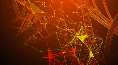 Bilim kurgu geçmişi. Renkli pleksus efekti ve altıgen kullanan tel çerçeve dinamik borular.