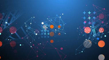 Vector abstract background with a wireframe dynamic pipes, line and particles inside circle. 