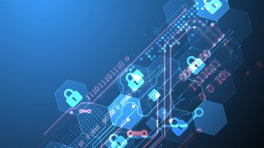Dijital arkaplanı koru. Sanal gizli, programlama koruması. El çizimi vektör.