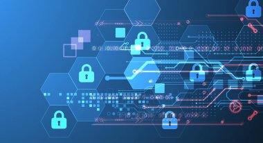 Dijital arkaplanı koru. Sanal gizli, programlama koruması. El çizimi vektör.