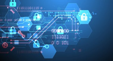 Dijital arkaplanı koru. Sanal gizli, programlama koruması. El çizimi vektör.