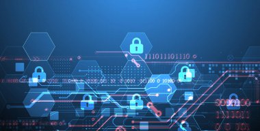 Dijital arkaplanı koru. Sanal gizli, programlama koruması. El çizimi vektör.