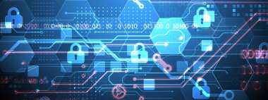 Dijital arkaplanı koru. Sanal gizli, programlama koruması. El çizimi vektör.