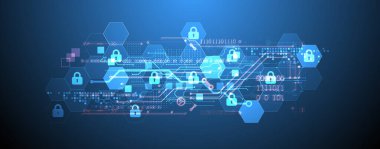 Dijital arkaplanı koru. Sanal gizli, programlama koruması. El çizimi vektör.