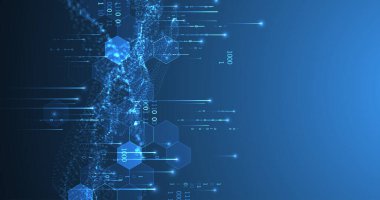 Büyük Data. Teknoloji arka planında soyut dijital fütüristik vektör çizimi. Veri madenciliği ve yönetim konsepti. El çizimi sanat.