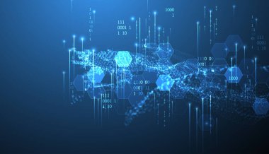 Büyük Data. Teknoloji arka planında soyut dijital fütüristik vektör çizimi. Veri madenciliği ve yönetim konsepti. El çizimi sanat.