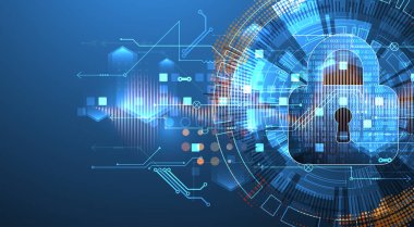 Dijital arkaplanı koru. Sanal gizli, programlama koruması. El çizimi vektör.