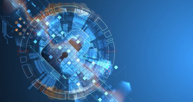 Dijital arkaplanı koru. Sanal gizli, programlama koruması. El çizimi vektör.