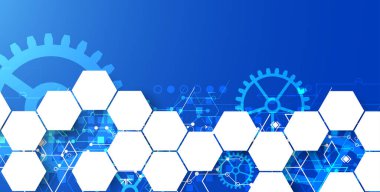 Mavi gradyan arka planda altıgenli dişli tekerlek teknolojisi deseni. El çizimi vektör.