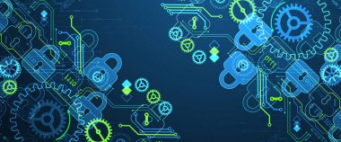 Dijital arkaplanı koru. Sanal gizli, programlama koruması. El çizimi vektör.