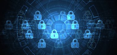 Dijital arkaplanı koru. Sanal gizli, programlama koruması. El çizimi vektör.