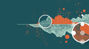 Moda soyut kablo çerçeveli dağ arkaplanı. Modern bilim ya da teknoloji sanat unsurları. Yüzey çizimi. Vektör el çizildi.