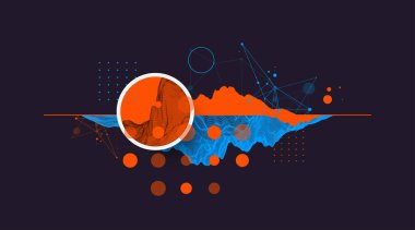 Moda soyut kablo çerçeveli dağ arkaplanı. Modern bilim ya da teknoloji sanat unsurları. Yüzey çizimi. Vektör el çizildi.