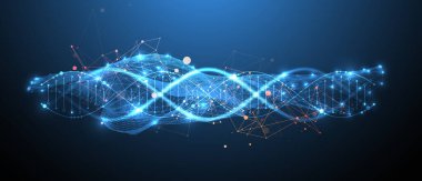 Bilimsel ve teknolojik geçmiş. Geometrik şekilli bir DNA molekülünün görüntüsü. El çizimi vektör.
