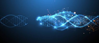 Bilimsel ve teknolojik geçmiş. Geometrik şekilli bir DNA molekülünün görüntüsü. El çizimi vektör.