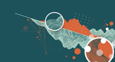 Moda soyut kablo çerçeveli dağ arkaplanı. Modern bilim ya da teknoloji sanat unsurları. Yüzey çizimi. Vektör el çizildi.